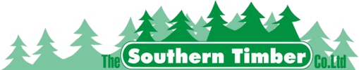 Logo for "The Southern Timber Co. Ltd" with stylized green trees in the background. The text is white on a green rectangular background.